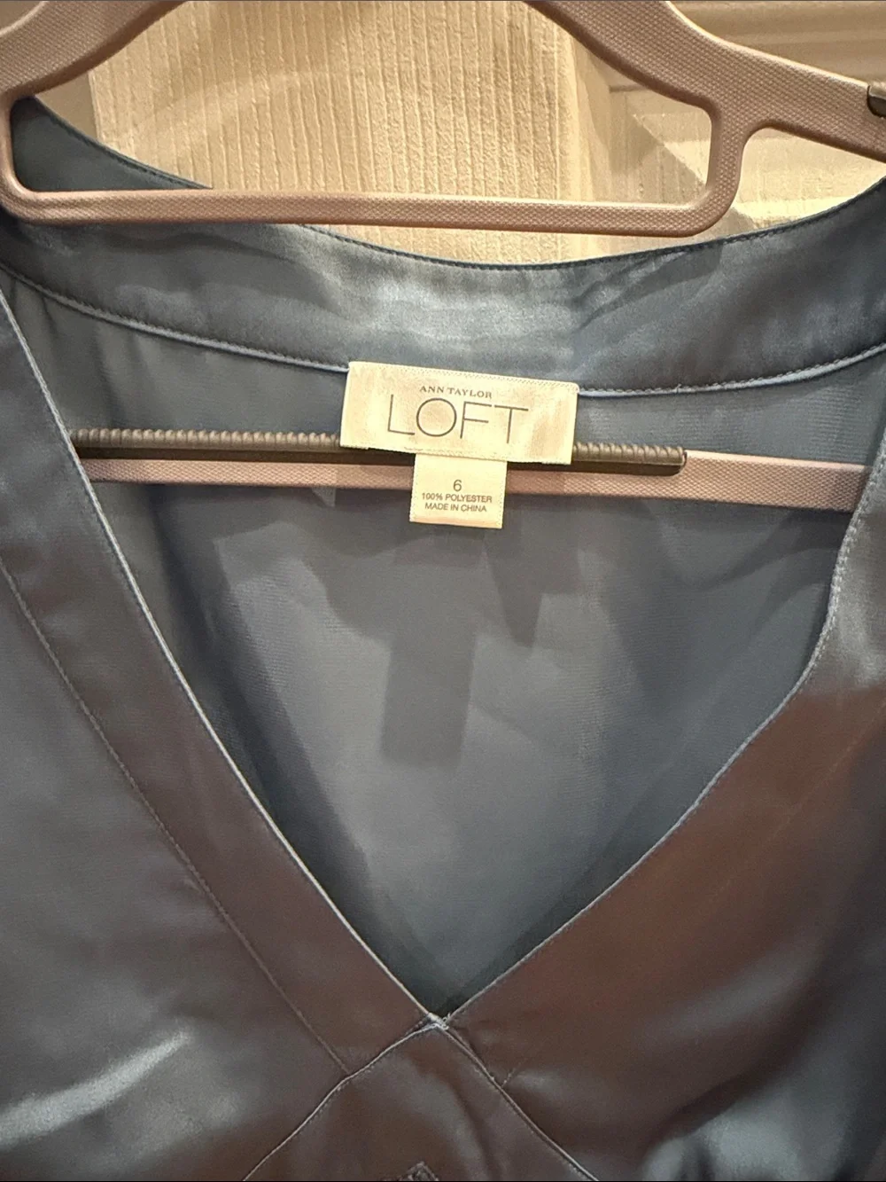 LOFT Steel Blue Satin V-Neck Blouse